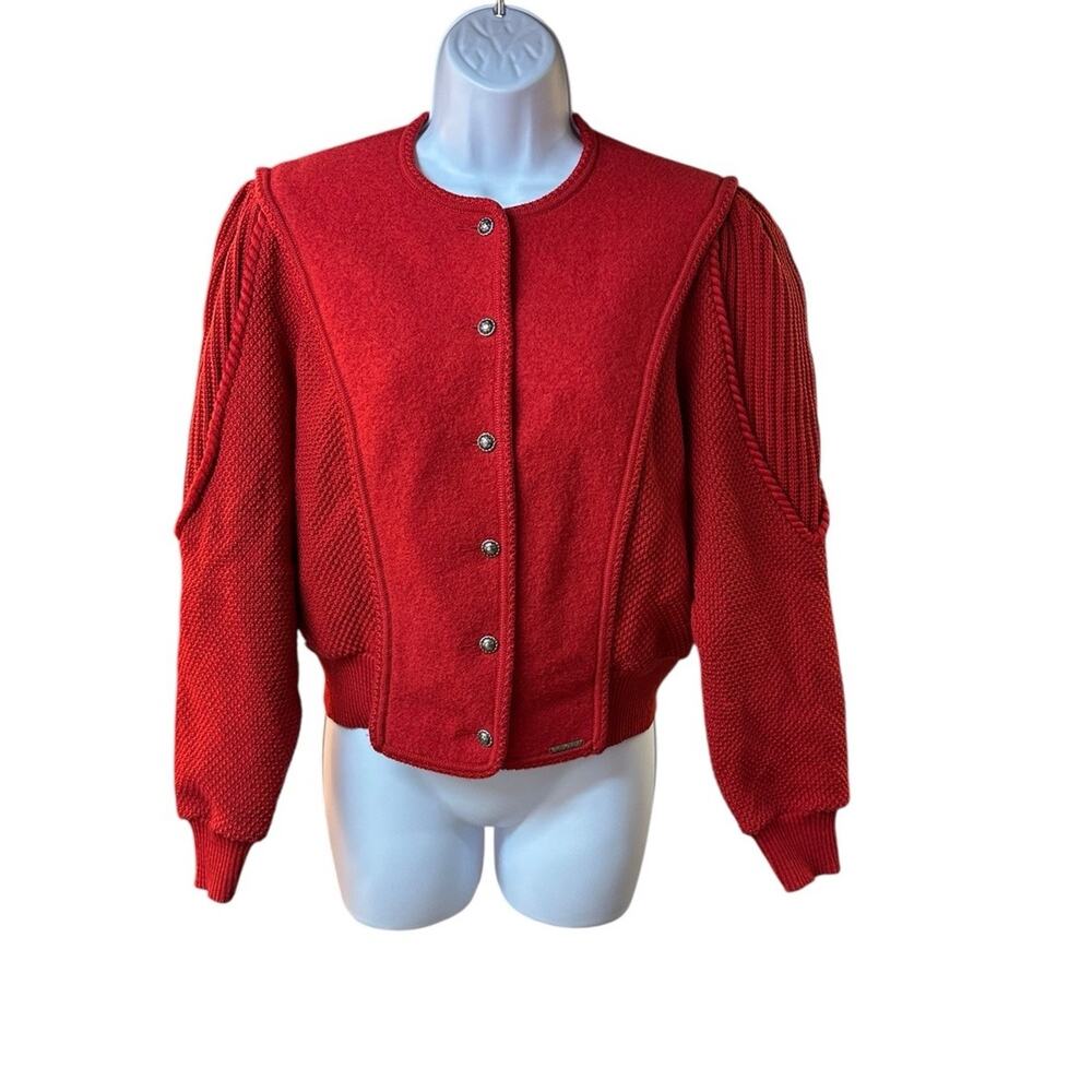 Vintage Geiger Austrian Red Boiled Wool Cardigan Jacket 100% Wool Sz 40